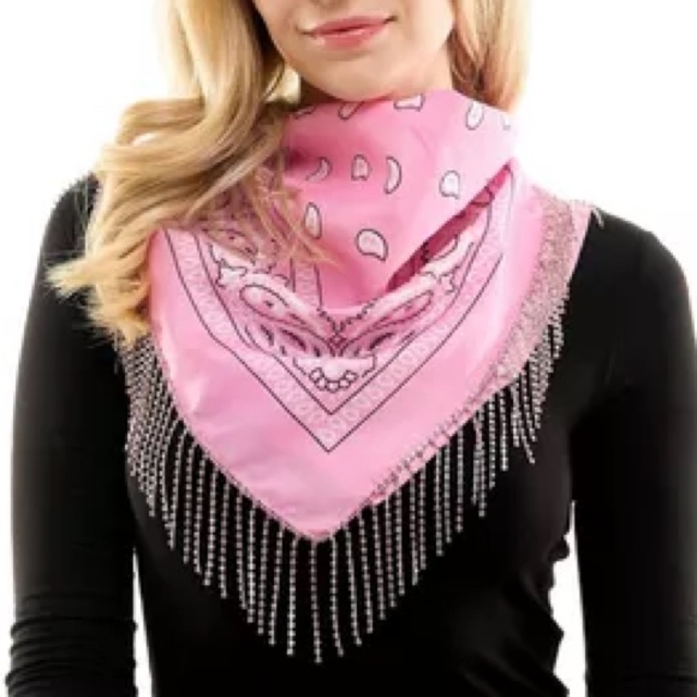 Rhinestone Fringe Pink Rodeo Scarf